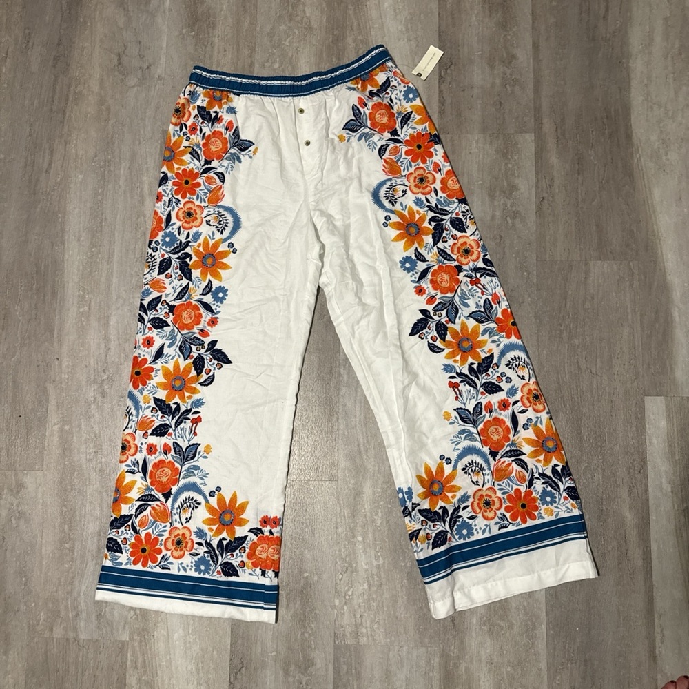 Anthropologie Floral Pants with Orange and Blue